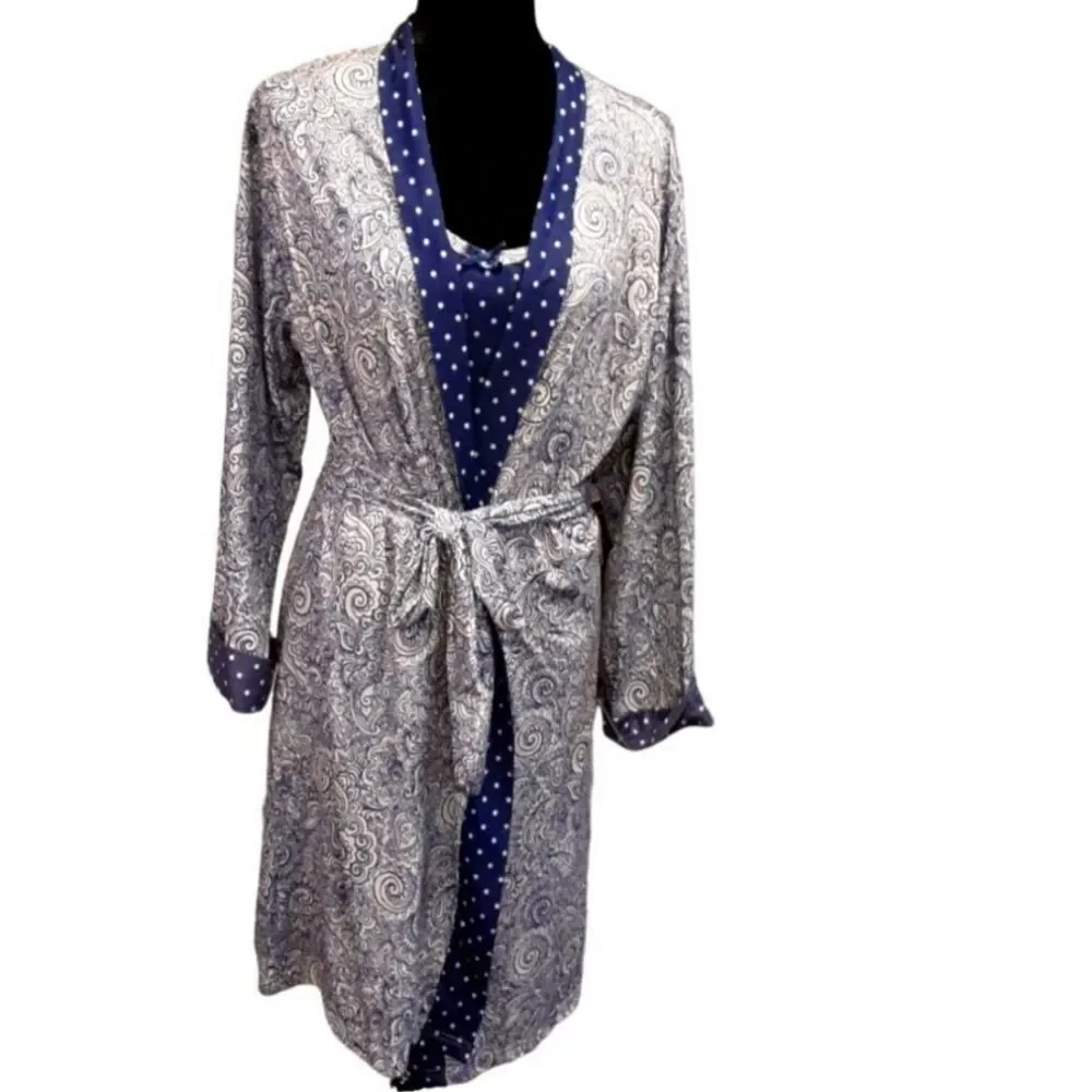 Sag Harbor Chemise and Robe Set‎ Paisley and Polka Dot sz L